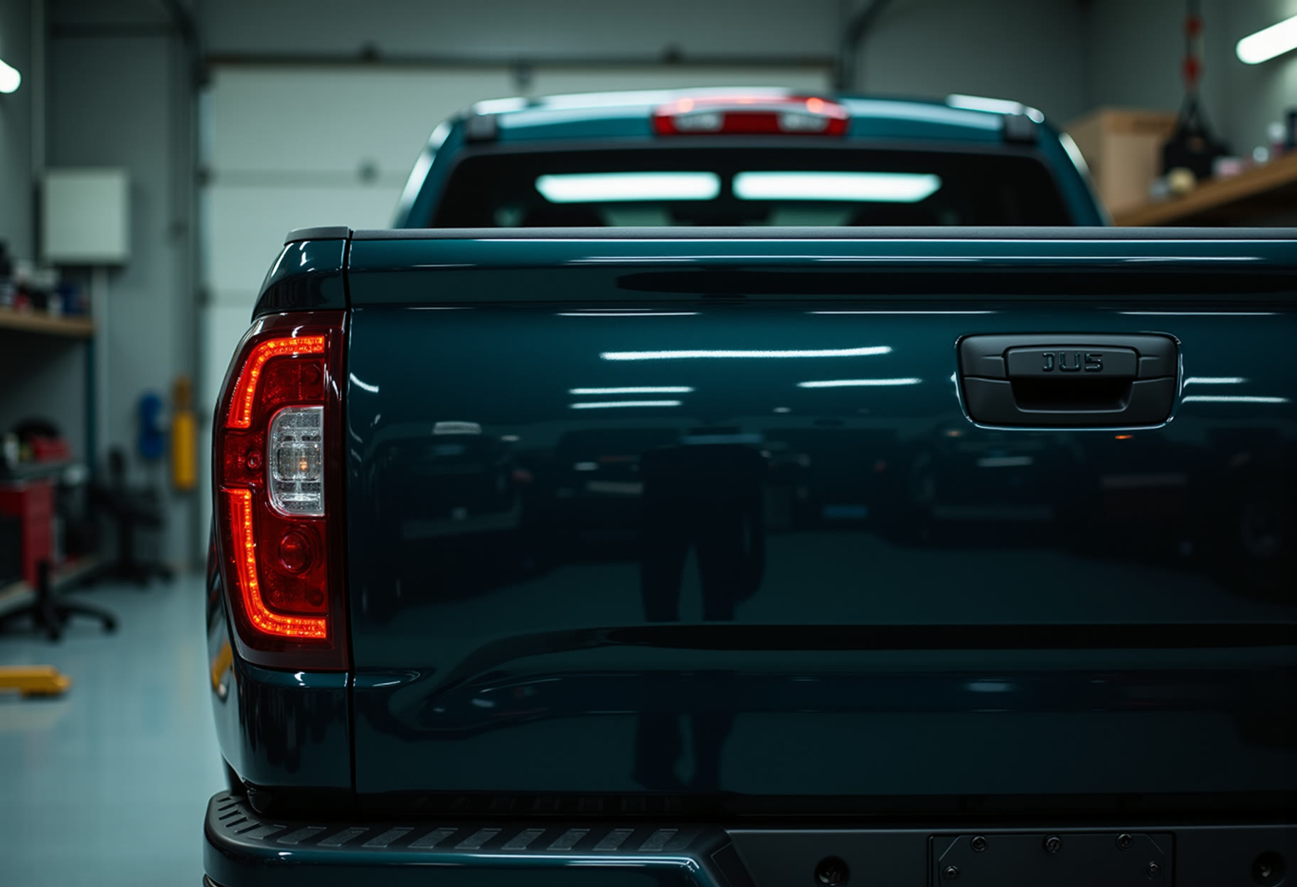 Swirl removal on a black tailgate, single-stage polish